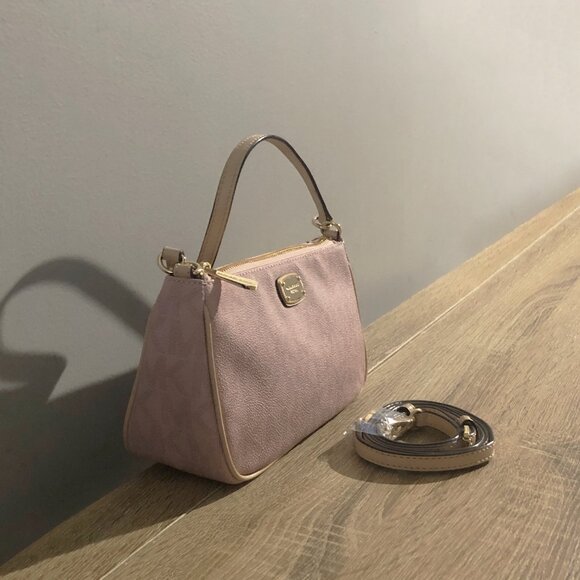 Michael Kors Monogram Mini Apricot Pink Shoulder Crossbody Bag - Picture 6 of 14